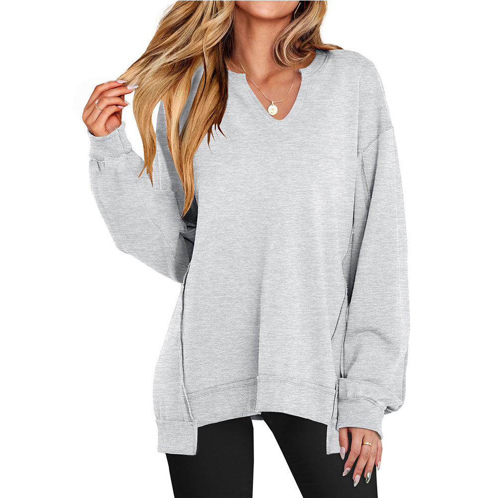Damen - Lässiger V-Ausschnitt Pullover - Übergröße Ärmeln - Weichem Material - Modischer Begleiter