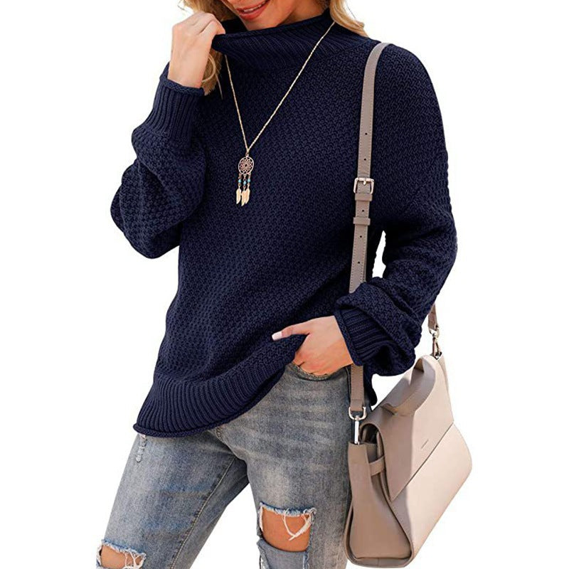 Damen - Bequemer Grobstrick Pullover - Hoher Kragen - Bequeme und Stilvolle Passform