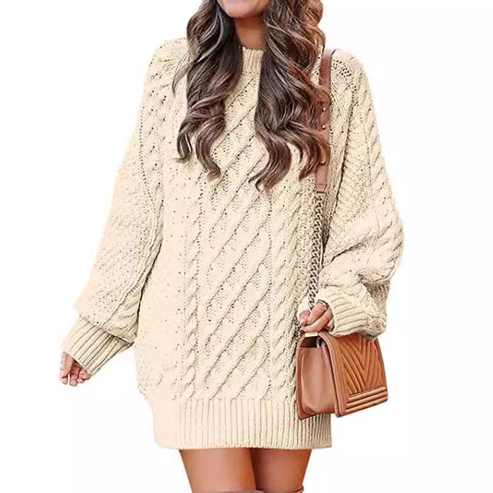 Damen - Lässiger großer Strickpullover - Zopfmuster - Bequemer Mode Hit für den Herbst