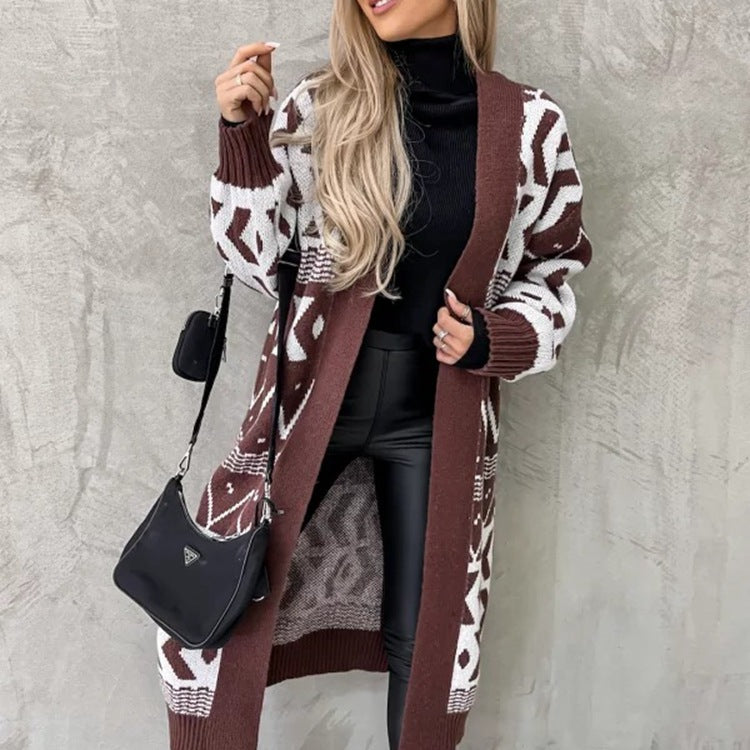 Damen - Strickjacke mit Grobstrickmuster - Wollmischung - Stilvolles Grafikdesign - Perfekt für jeden Anlass