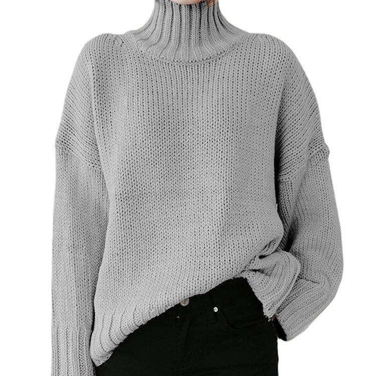 Frauen - Grobstrick-Pullover mit hohem Kragen - Bequem und stylisch für kalte Tage