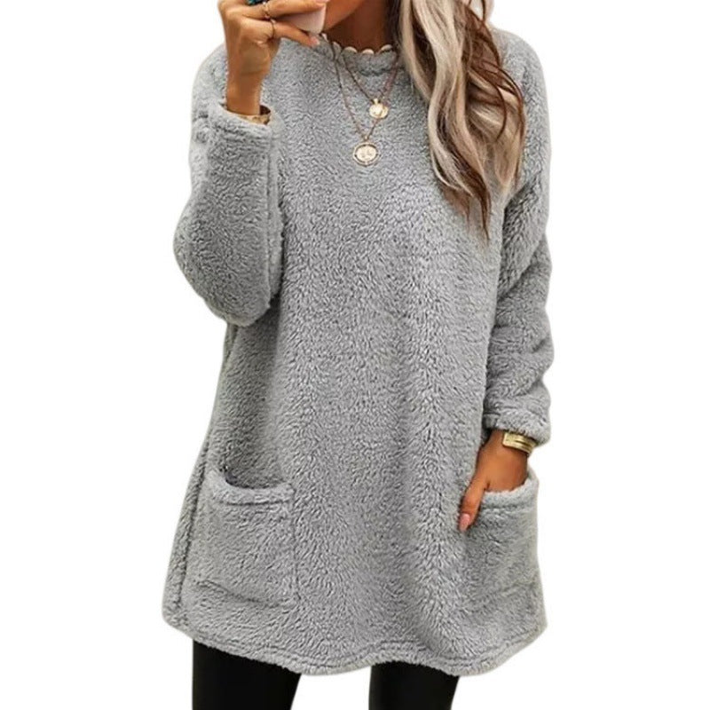 Damen - Pullover mit Taschen - Fleece - Weit geschnittener