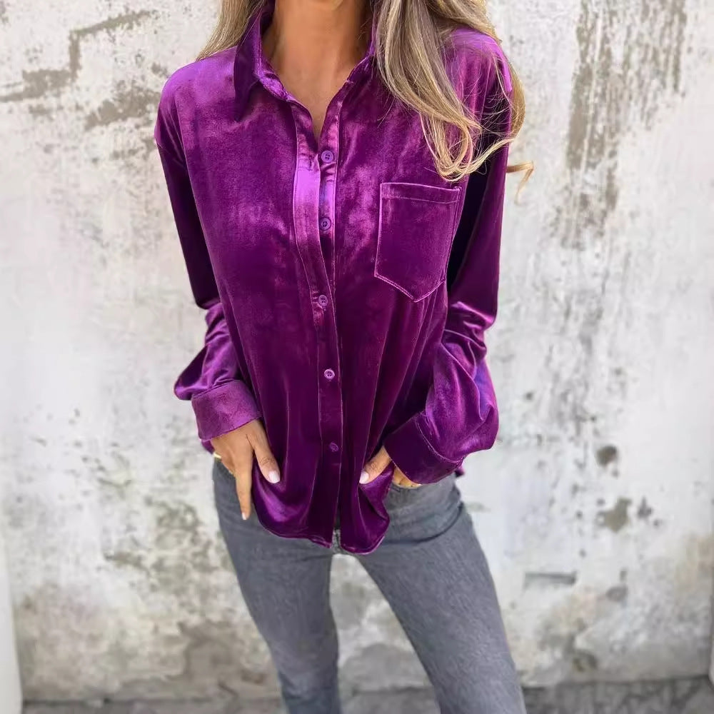Damen - Trendy Style Hemd - Weichem Samt - Bequeme Passform - Stylische & vielseitige Oberbekleidung