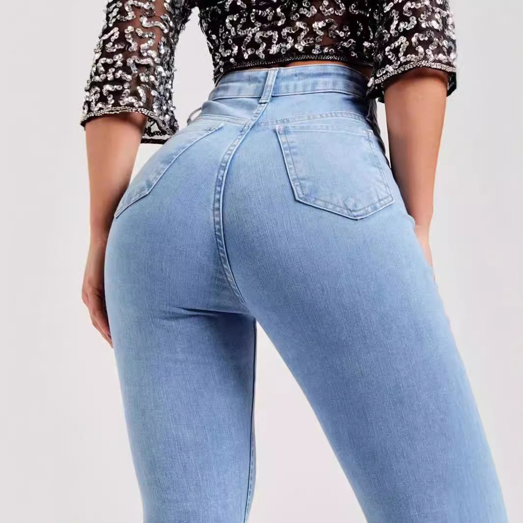 Damen - Dehnbare Jeans - Denim - Ausgestelltem Bund - Hohe Taille für optimalen Tragekomfort