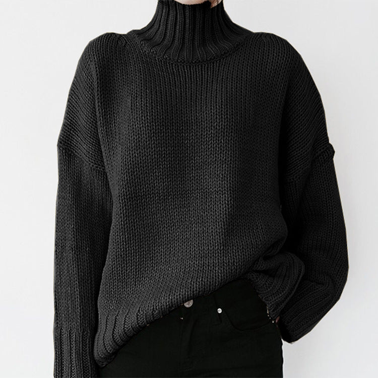 Frauen - Grobstrick-Pullover mit hohem Kragen - Bequem und stylisch für kalte Tage