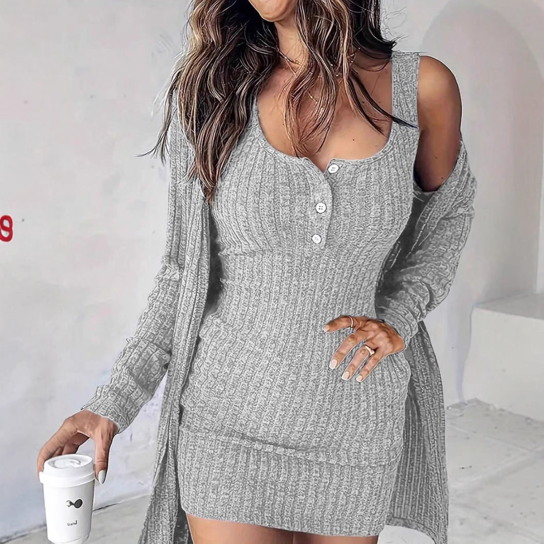 Damen - Strickkleid mit Strickjacke - Hochwertigem Material - Lässiger Stil für jeden Anlass