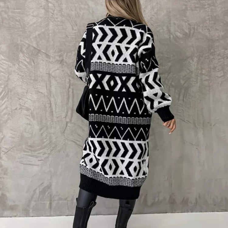Damen - Strickjacke mit Grobstrickmuster - Wollmischung - Stilvolles Grafikdesign - Perfekt für jeden Anlass