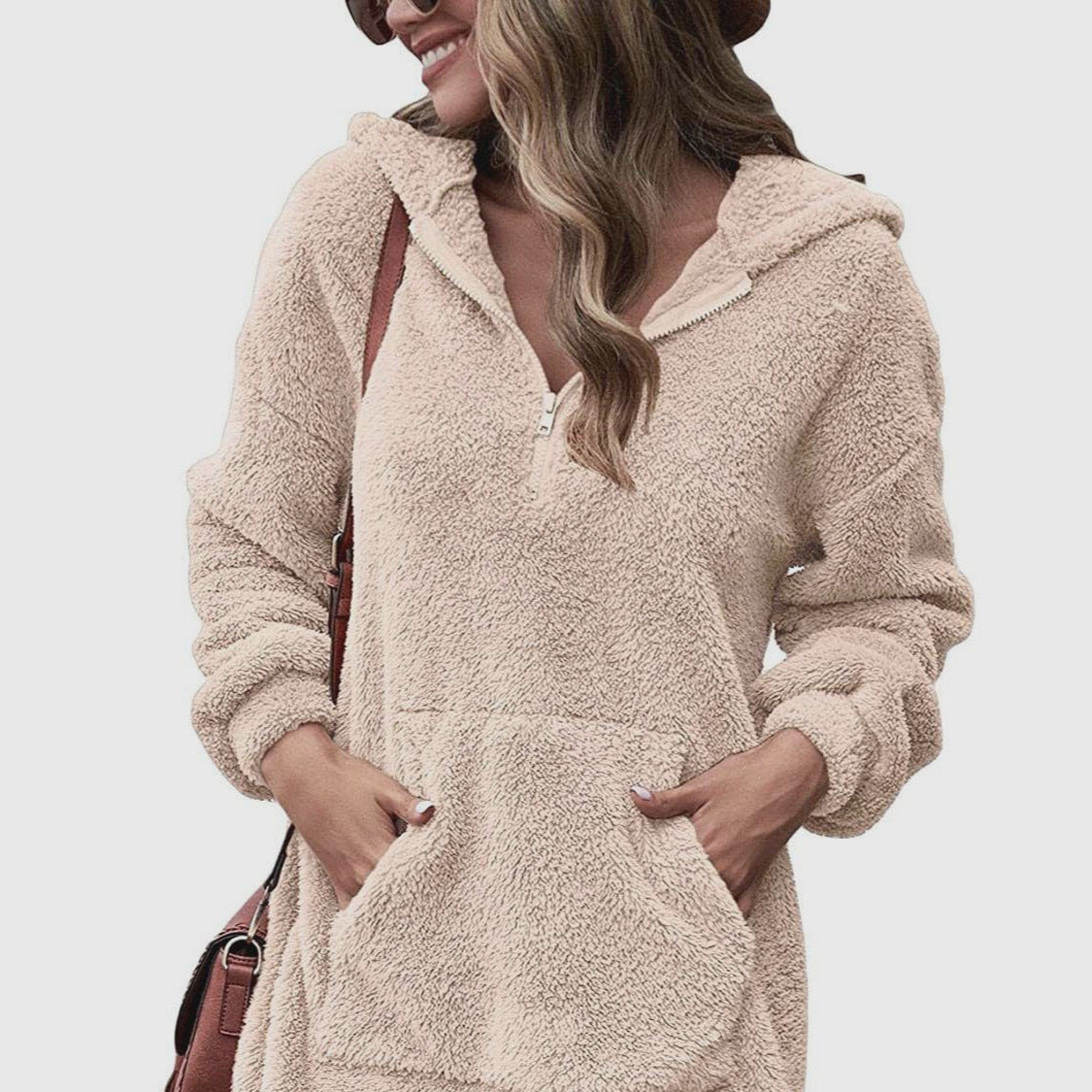 Damen - Kuscheliges Kapuzenkleid - Halbreißverschluss-Stil - Bequem und warm für entspannte Tage