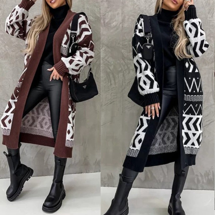 Damen - Strickjacke mit Grobstrickmuster - Wollmischung - Stilvolles Grafikdesign - Perfekt für jeden Anlass