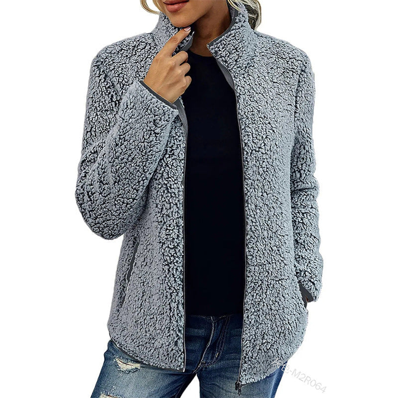 Damen - Flauschige Fleecejacke - Hoher Kragen - Weich & Bequem - Perfekt für kalte Tage
