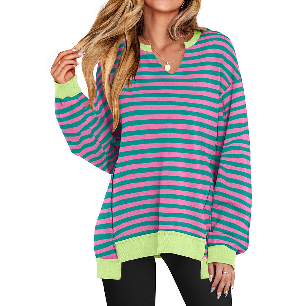 Damen - Lässiger V-Ausschnitt Pullover - Übergröße Ärmeln - Weichem Material - Modischer Begleiter