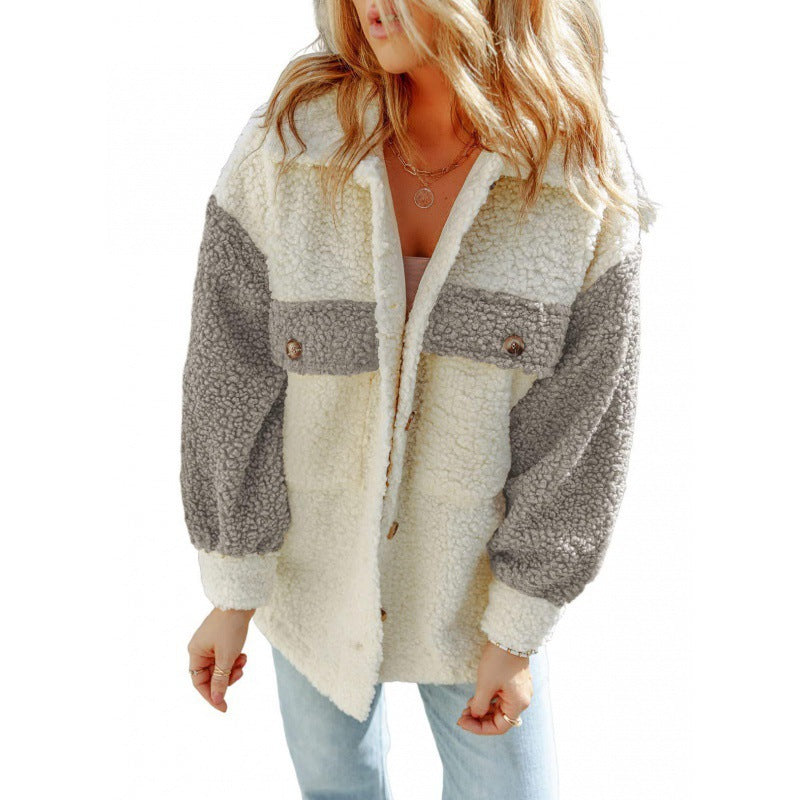 Damen - Teddyjacke - Kontrastfarbenen Ärmeln - Kuscheliger Stil für warme Tage