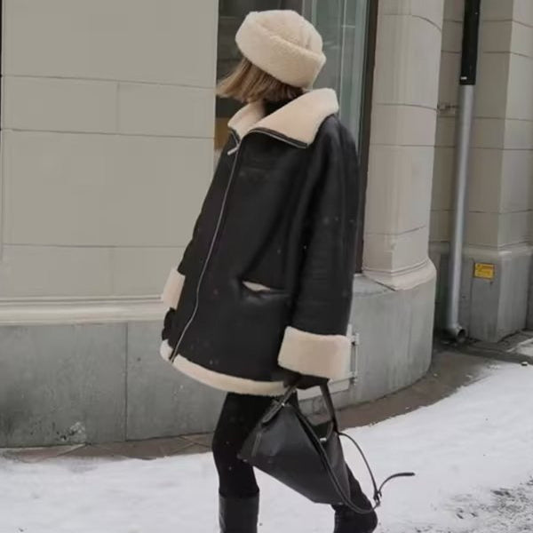 Damen - Jacke - Kunstleder - Kuscheligem Innenfutter -  Stylisch und perfekt für jeden Anlass