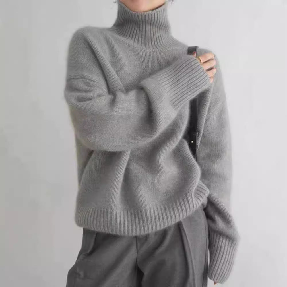 Damen - Gestrickter Pullover - Hohem Kragen - Lockerer Stil für ultimativen Komfort
