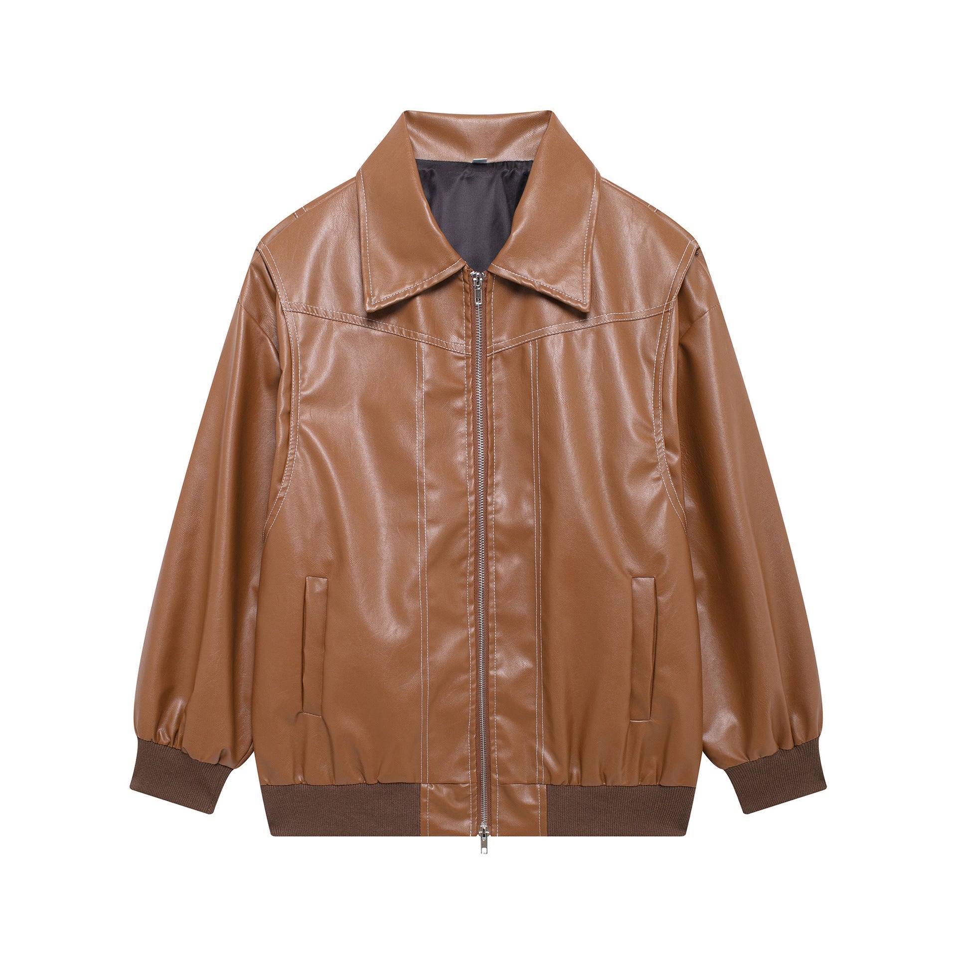 Damen - Jacke mit elastischen Manschetten - Kunstleder - Trendige Mode für jeden Anlass