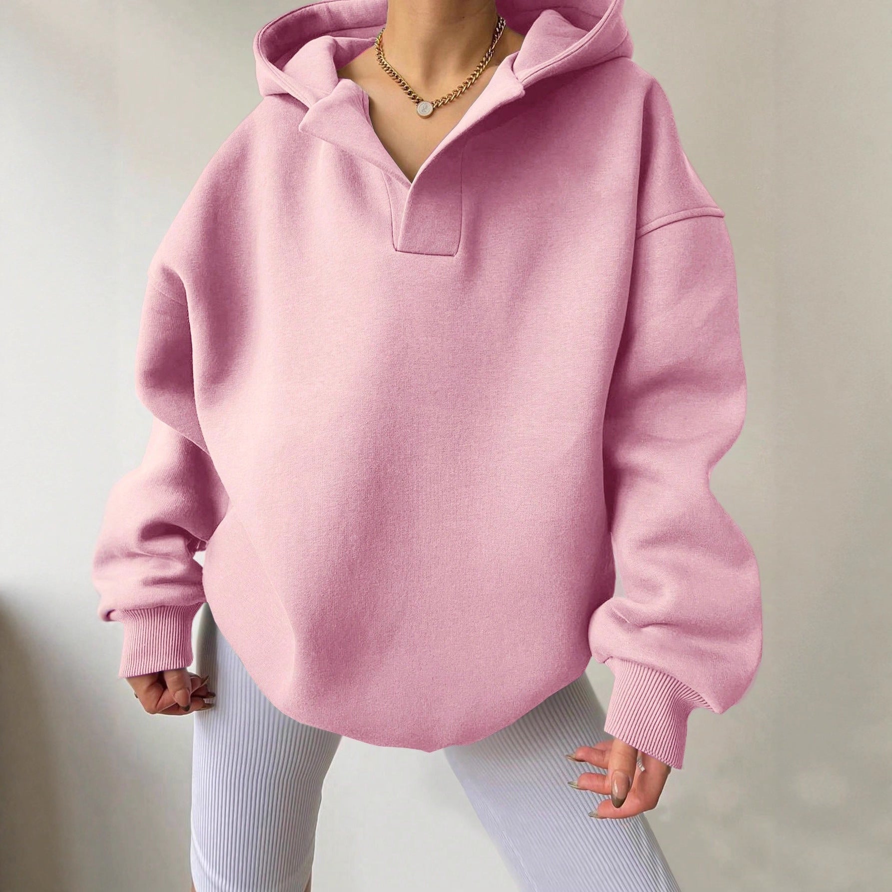 Damen - Übergroßer Kapuzenpulli - V-Ausschnitt - Bequem und Stylisch für jeden Anlass
