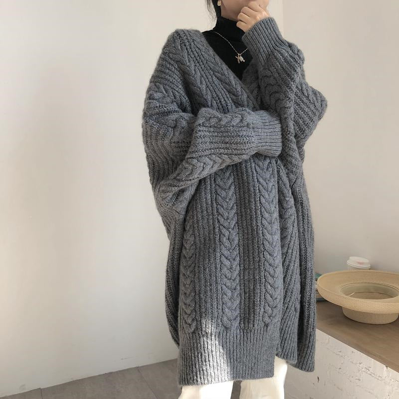 Damen - Übergroße Strickjacke - Grobes Strickmuster - Rautendesign - Modischer Begleiter für kalte Tage