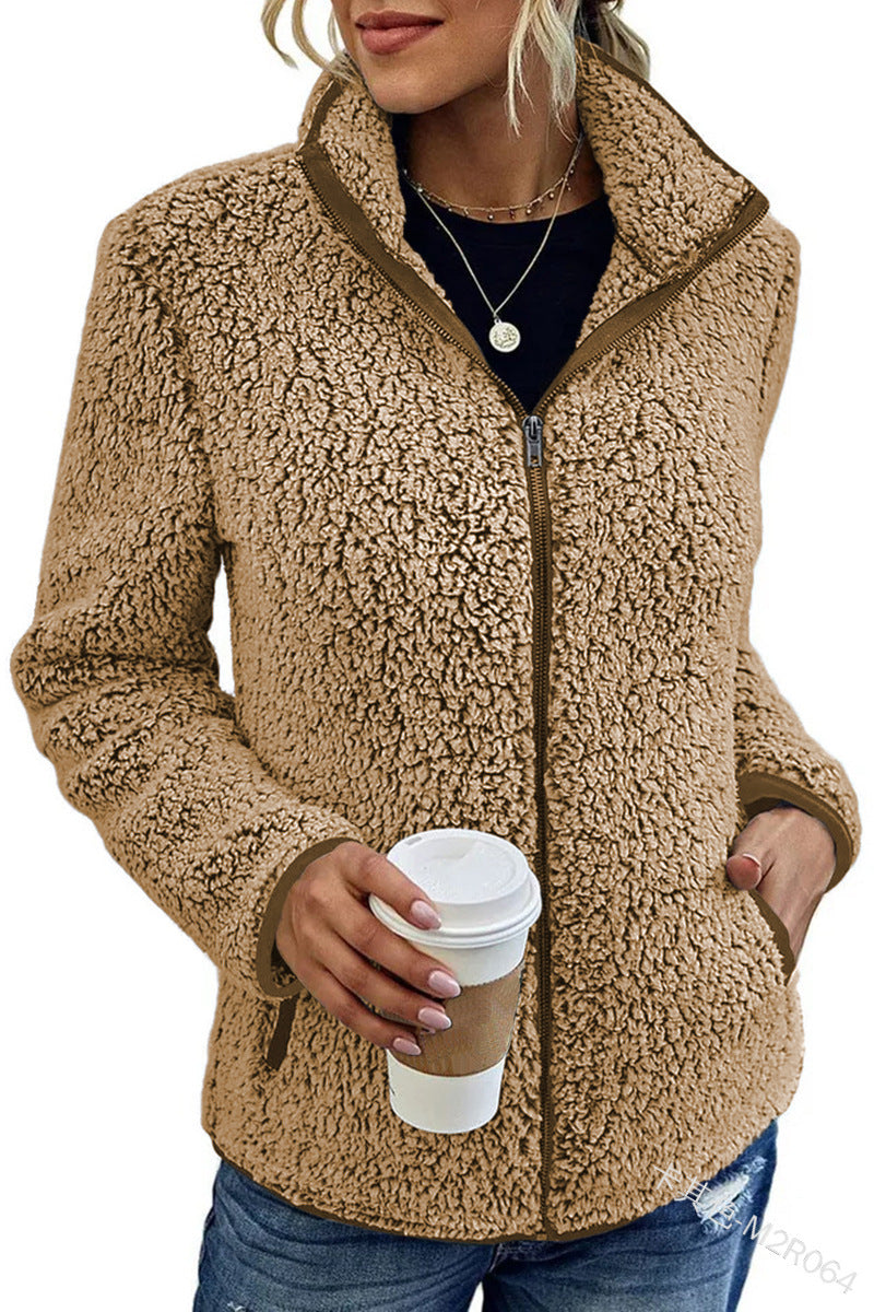 Damen - Flauschige Fleecejacke - Hoher Kragen - Weich & Bequem - Perfekt für kalte Tage