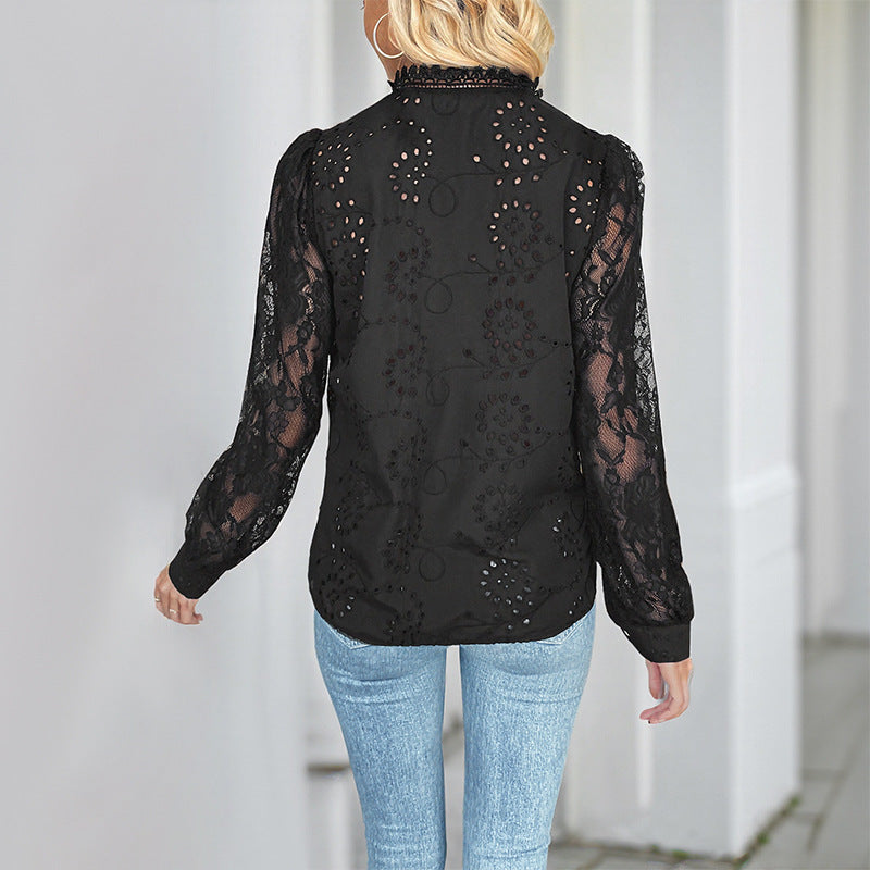 Damen - Bluse mit Spitzenärmeln - Leichtem Stoff - Strukturiertes Oberteil Eleganter Look für jede Gelegenheit