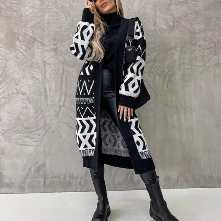 Damen - Strickjacke mit Grobstrickmuster - Wollmischung - Stilvolles Grafikdesign - Perfekt für jeden Anlass