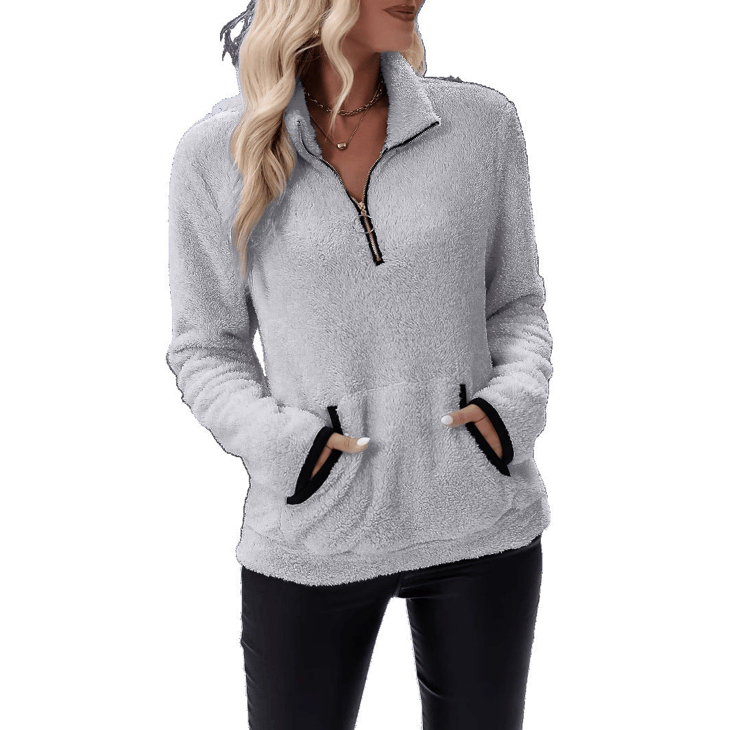 Damen - Fleece Pullover - Stehkragen mit Reißverschluss - Bequemer, warmer Stil für kühle Tage