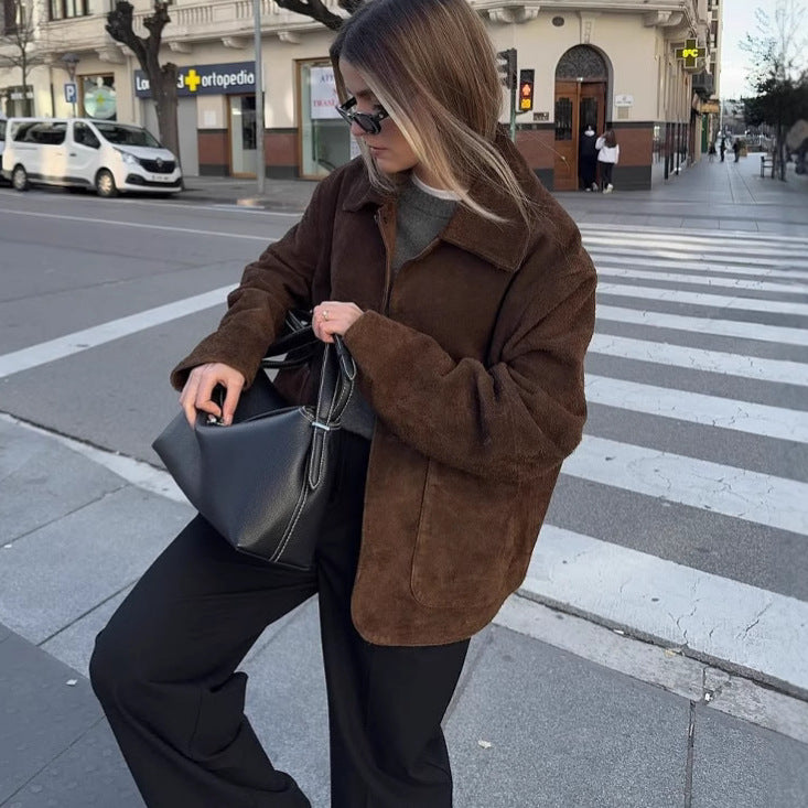 Damen - Teddyjacke - Übergröße - Weicher Stoff - Knopfverschluss - Bequeme und trendige Jacke