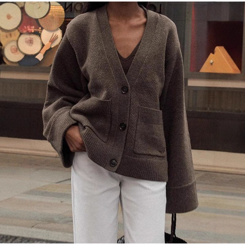 Damen - Strickjacke - Voluminösen Ärmeln und Taschen - Perfekt für jede Gelegenheit