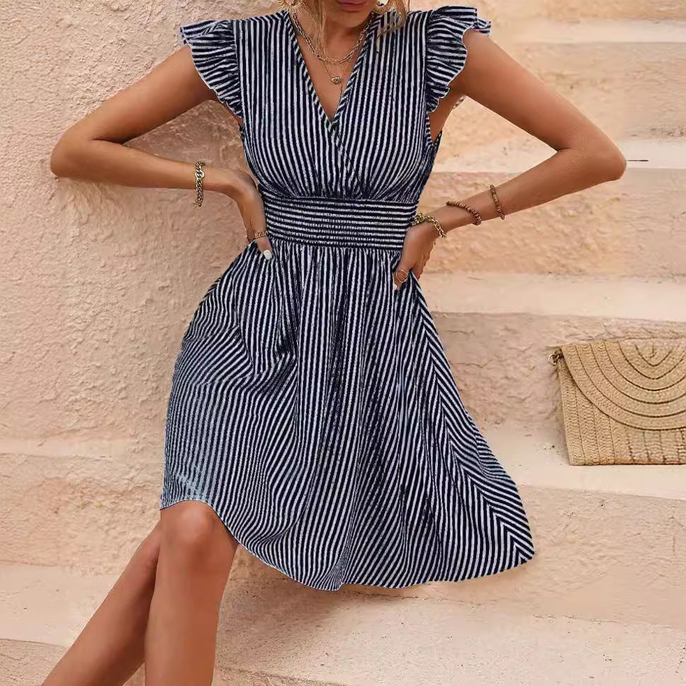 Damen - Trendiges Gestreiftes Kleid - Weichem Stoff - Ideal für Freizeit Ausflüge
