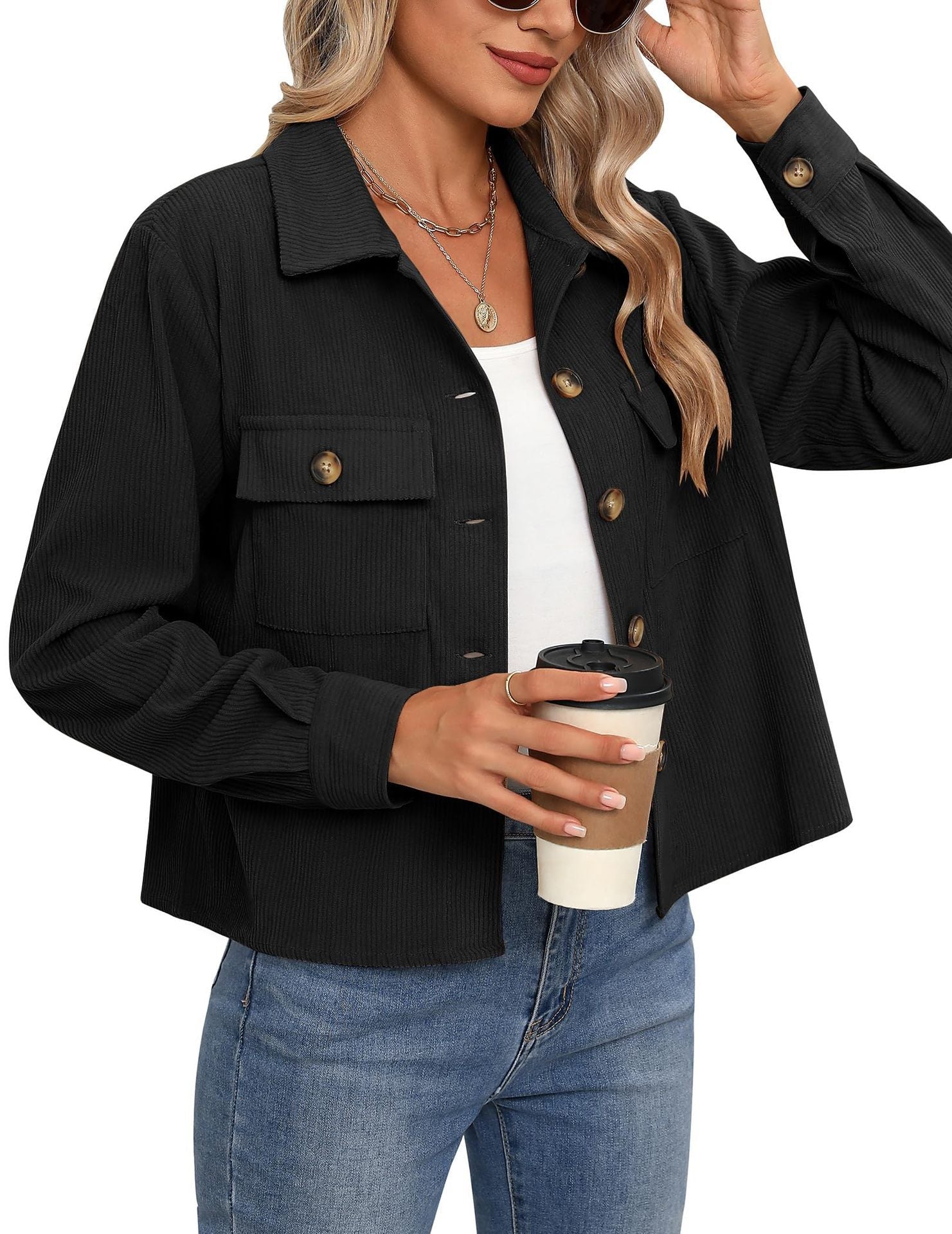 Damen - Cordjacke - Brusttaschen - Bequemer Stil für jeden Anlass