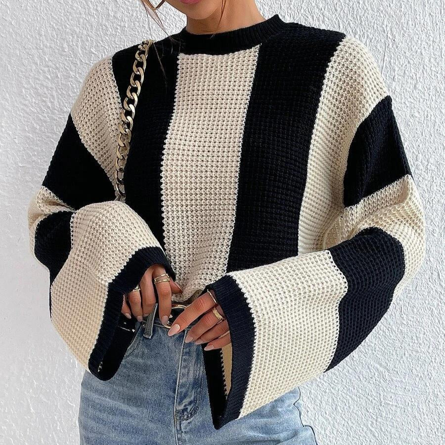 Damen - Strickpullover - Weiten Ärmeln - Wabenmuster - Stylischer und bequemer Pulli für jeden Anlass