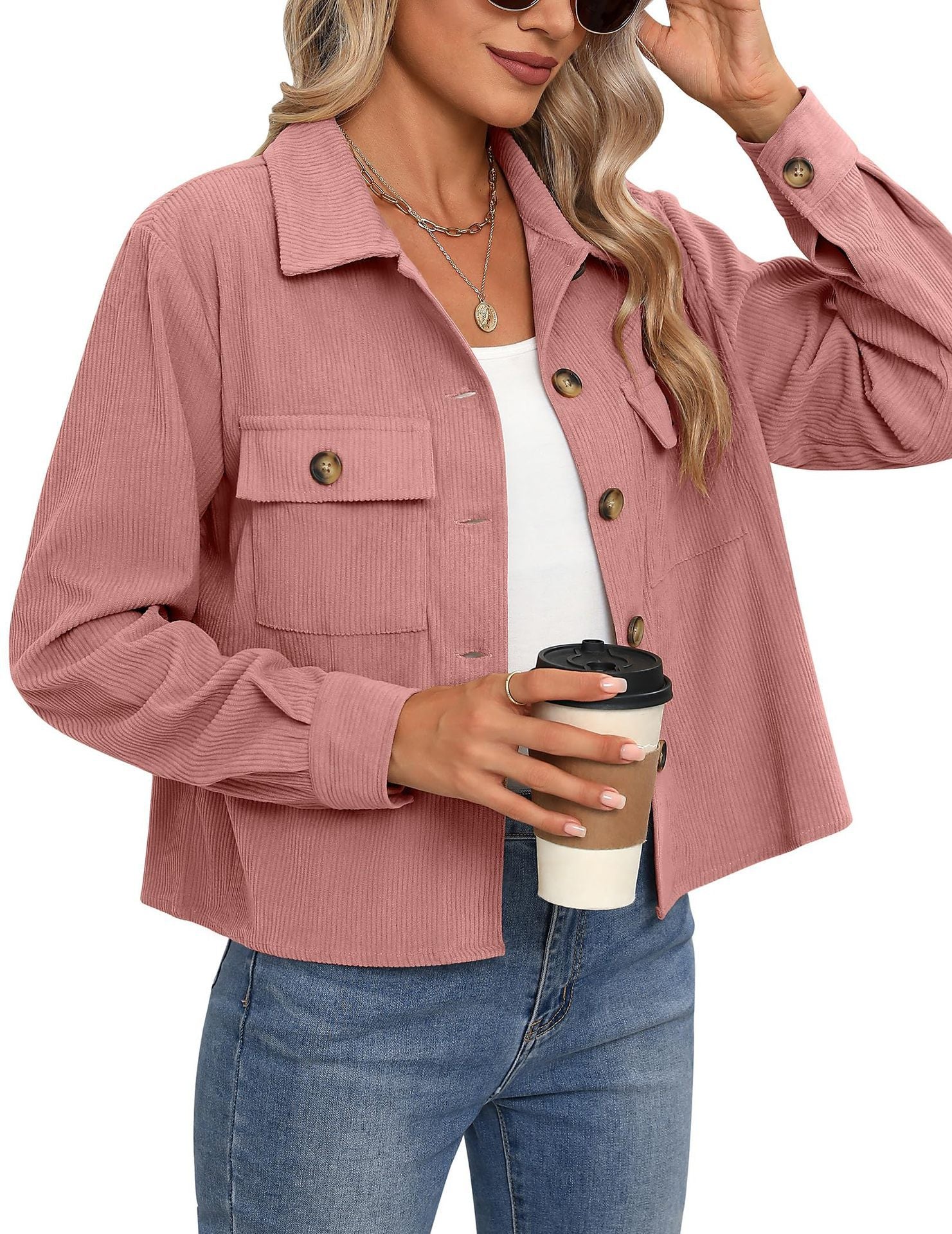 Damen - Cordjacke - Brusttaschen - Bequemer Stil für jeden Anlass
