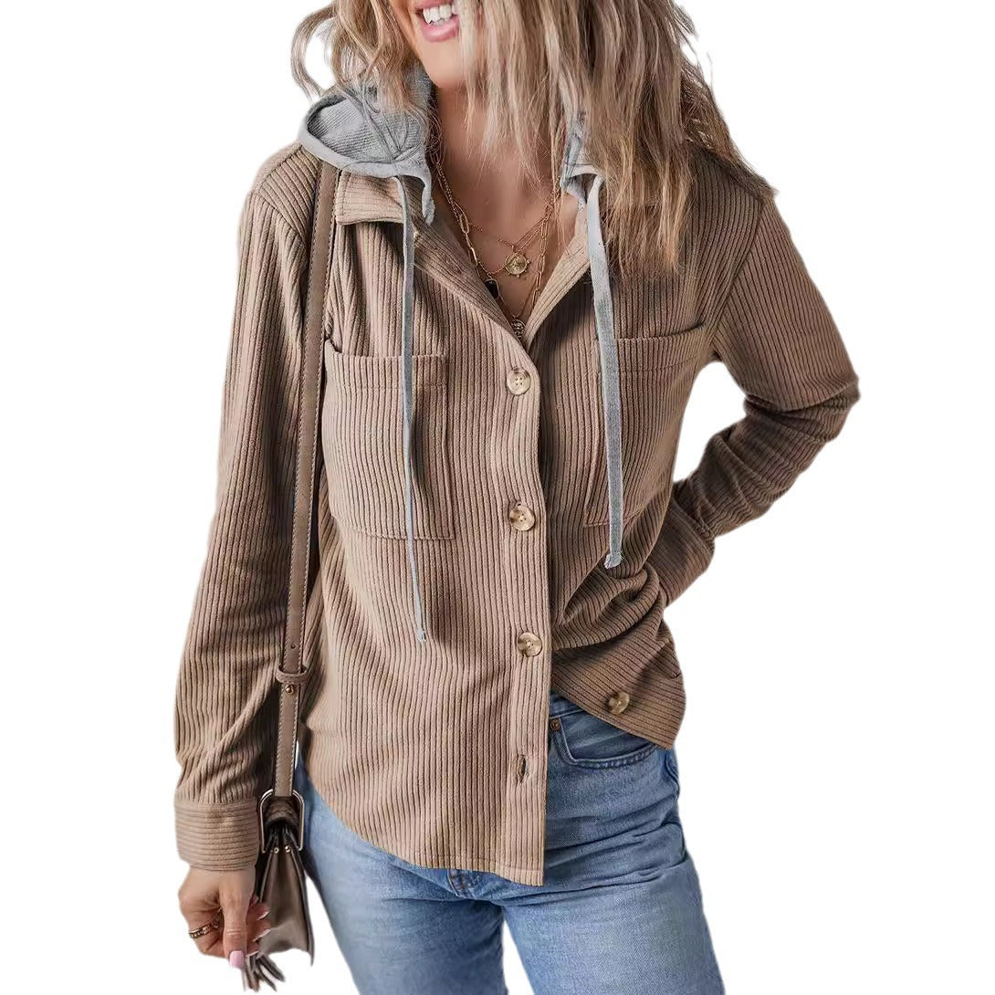 Damen - Hemdjacke - Kapuze & Rippstrick - Lässiger Stil für jeden Tag