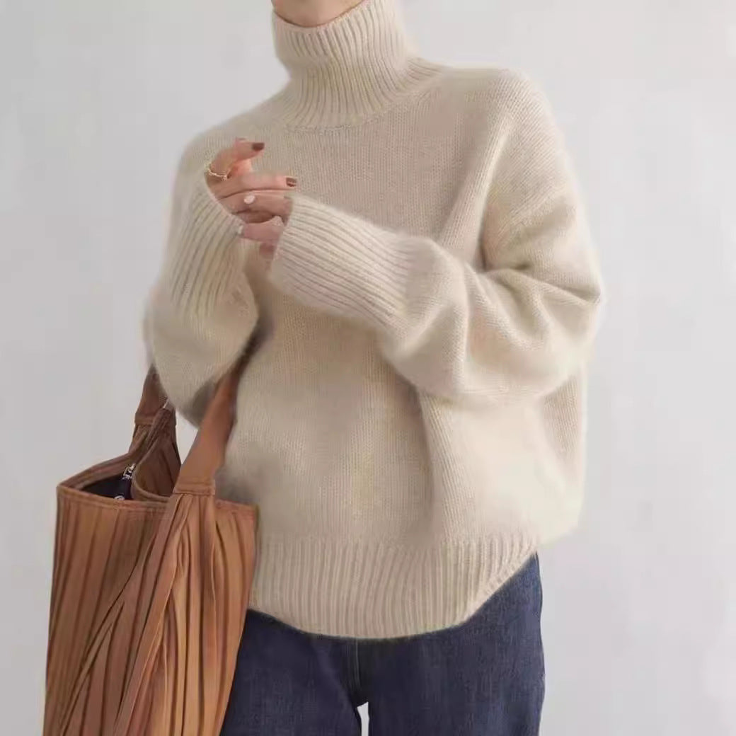 Damen - Gestrickter Pullover - Hohem Kragen - Lockerer Stil für ultimativen Komfort