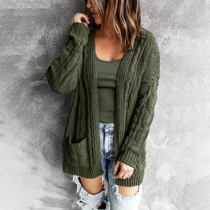 Damen - Strickjacke - Zopfmuster - Bequemer Lässige Passform - Ideale Freizeitmode