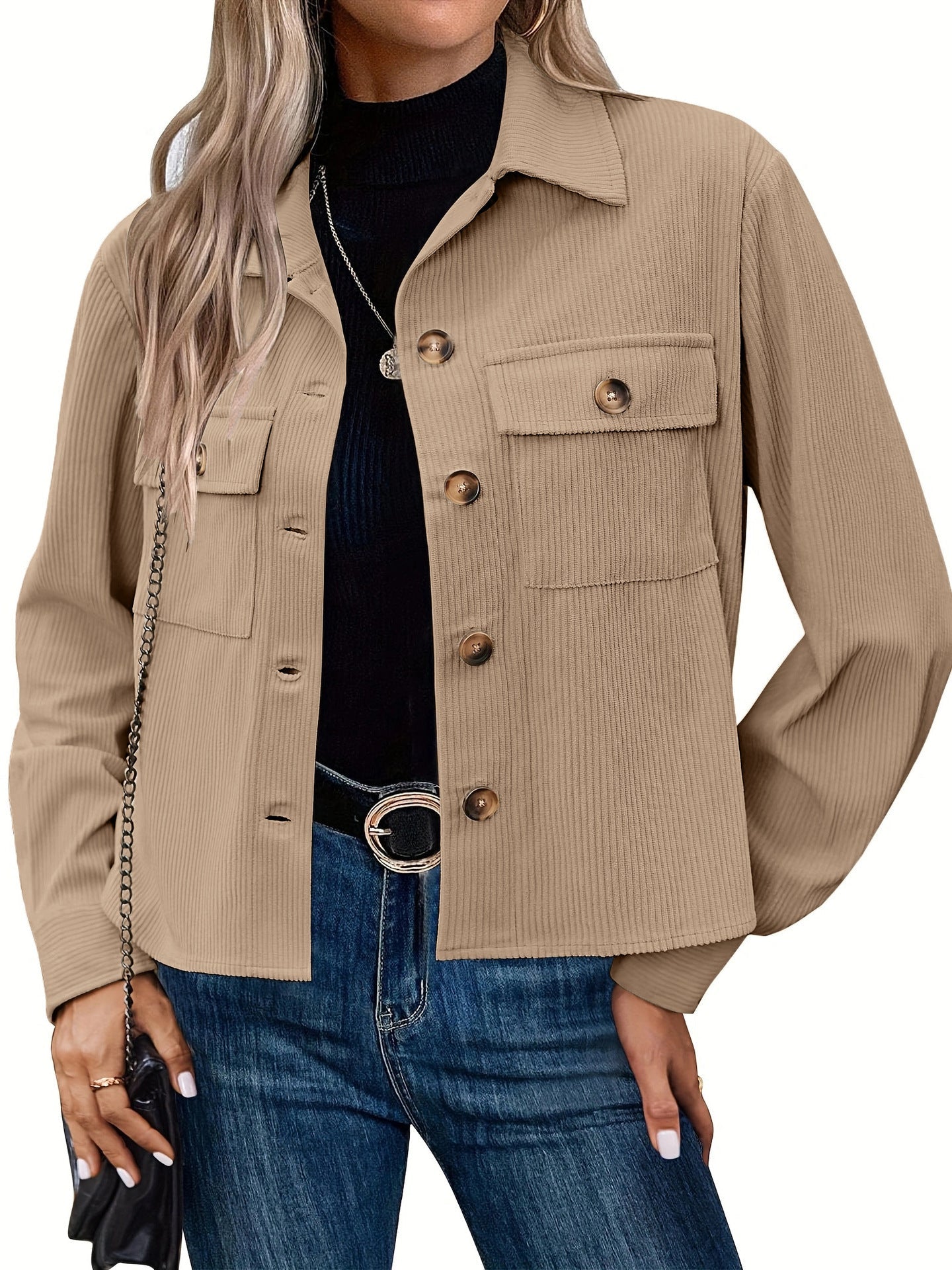 Damen - Cordjacke - Brusttaschen - Bequemer Stil für jeden Anlass