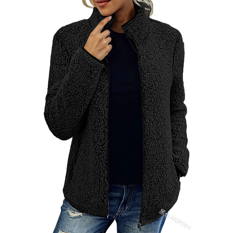 Damen - Flauschige Fleecejacke - Hoher Kragen - Weich & Bequem - Perfekt für kalte Tage