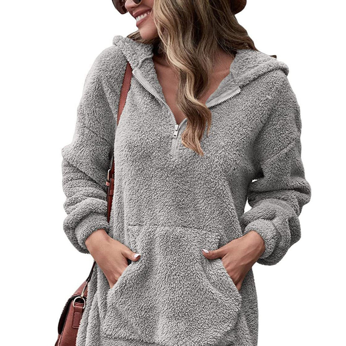 Damen - Kuscheliges Kapuzenkleid - Halbreißverschluss-Stil - Bequem und warm für entspannte Tage