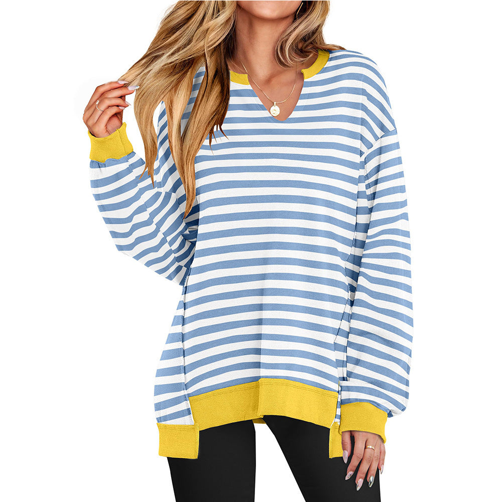 Damen - Lässiger V-Ausschnitt Pullover - Übergröße Ärmeln - Weichem Material - Modischer Begleiter