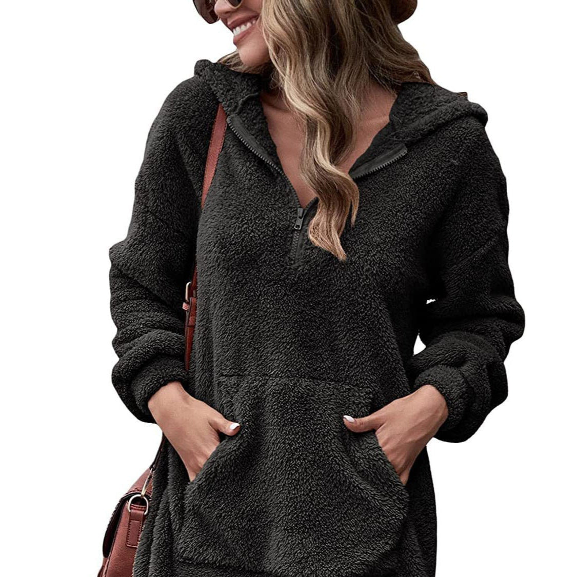 Damen - Kuscheliges Kapuzenkleid - Halbreißverschluss-Stil - Bequem und warm für entspannte Tage