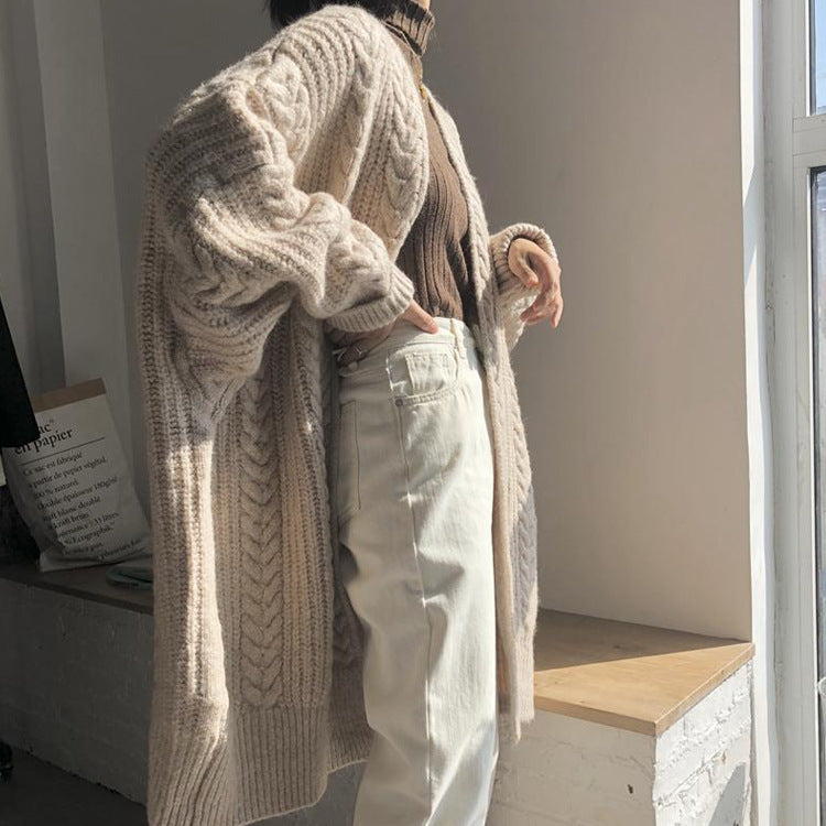 Damen - Übergroße Strickjacke - Grobes Strickmuster - Rautendesign - Modischer Begleiter für kalte Tage