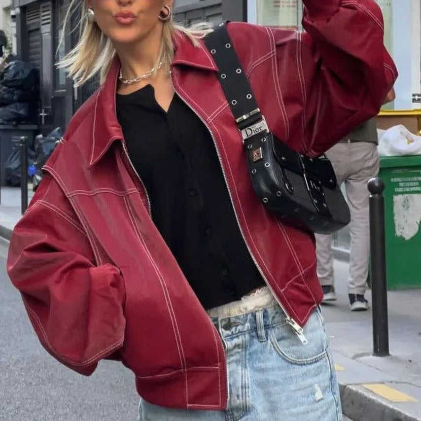 Damen - Jacke mit elastischen Manschetten - Kunstleder - Trendige Mode für jeden Anlass