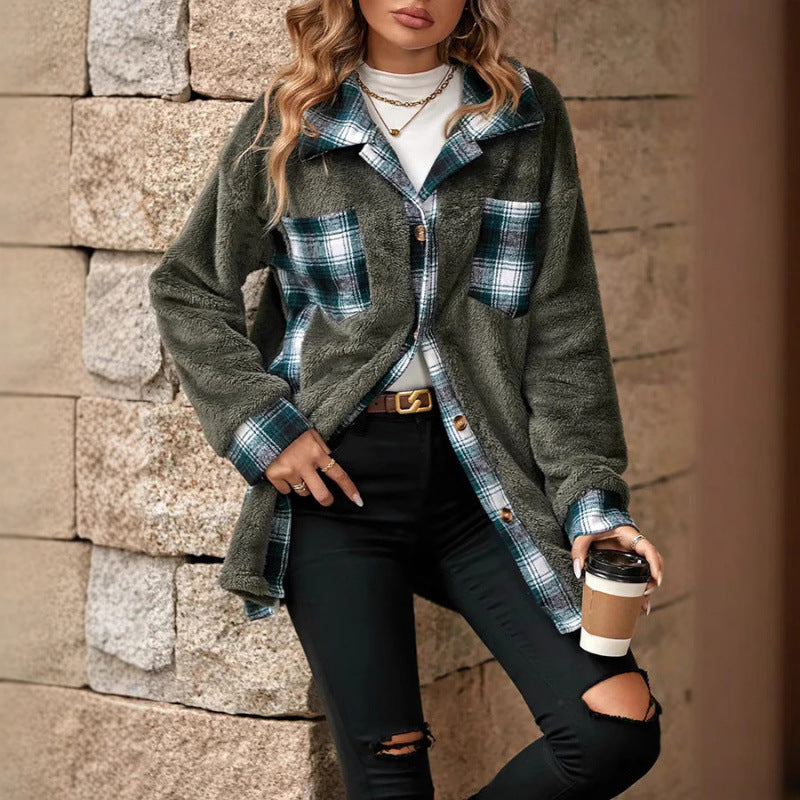 Damen - Fleece Hemdjacke - Gefüttert mit Karos - Bequeme und stilvolle Winterjacke