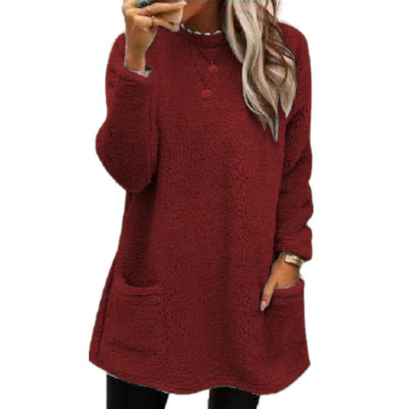 Damen - Pullover mit Taschen - Fleece - Weit geschnittener