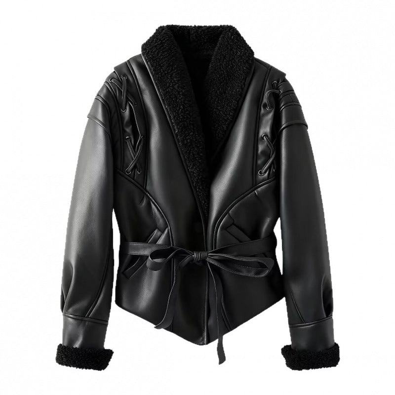 Damen - Kunstlederjacke - Teddyfutter - Modischer Winter Style - Bequem und Warm