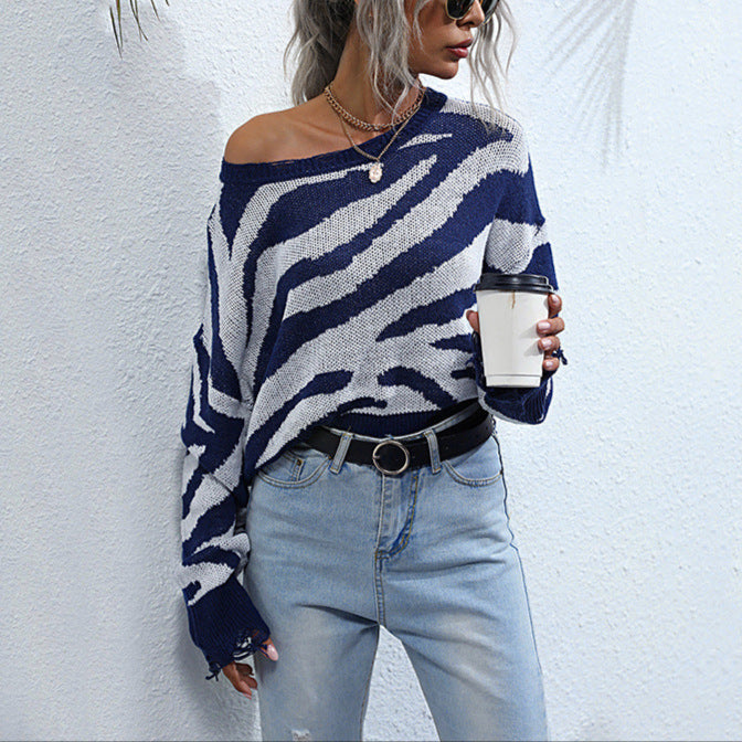 Damen - Strickpullover - Zebramuster - Bequemer und stylischer Pullover für jedes Outfit