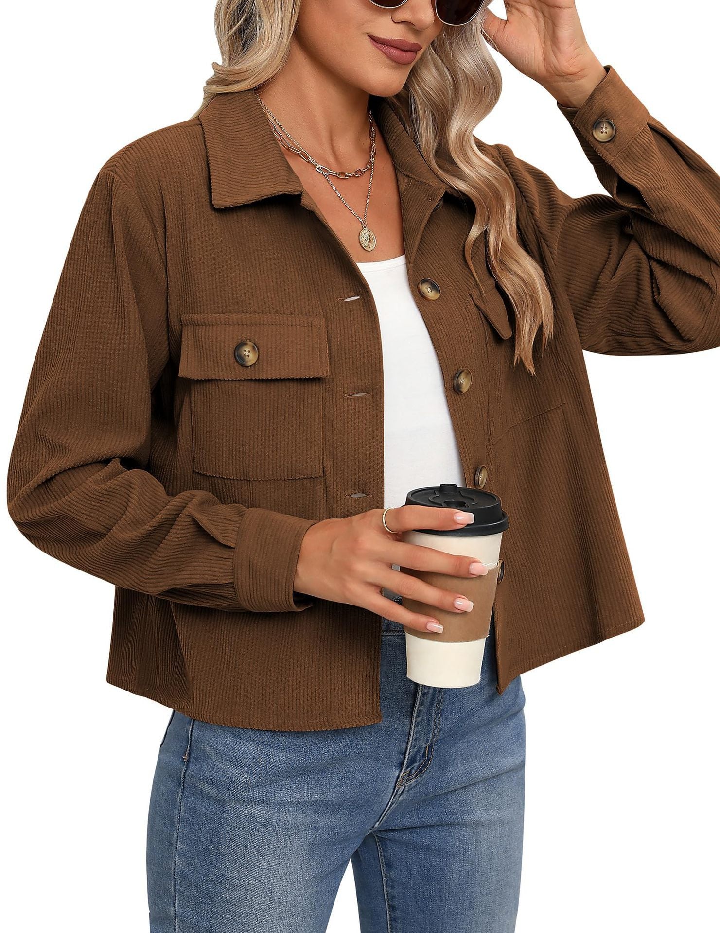 Damen - Cordjacke - Brusttaschen - Bequemer Stil für jeden Anlass