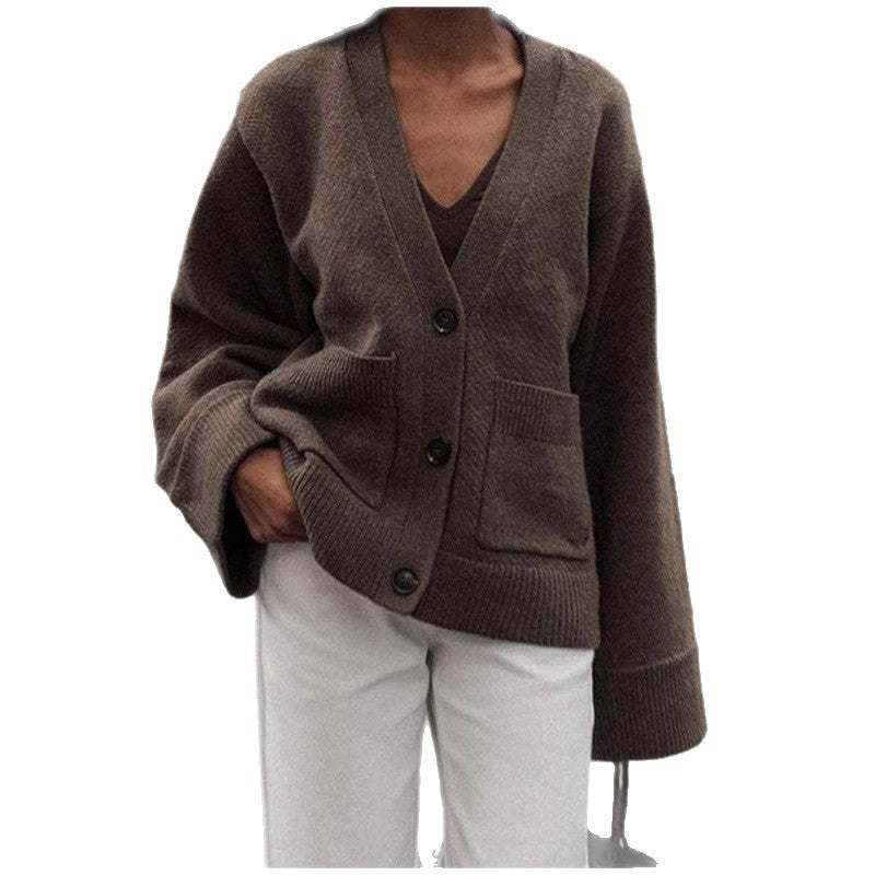 Damen - Strickjacke - Voluminösen Ärmeln und Taschen - Perfekt für jede Gelegenheit