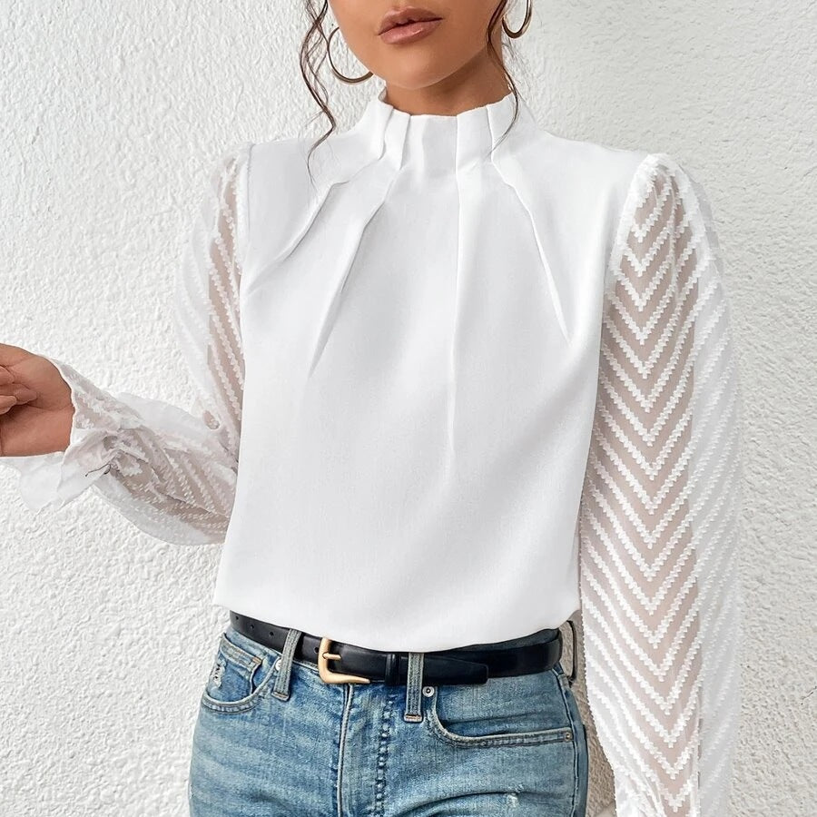 Damen - Elegante Bluse - Weichen Stoff - Stil mit langen Ärmeln