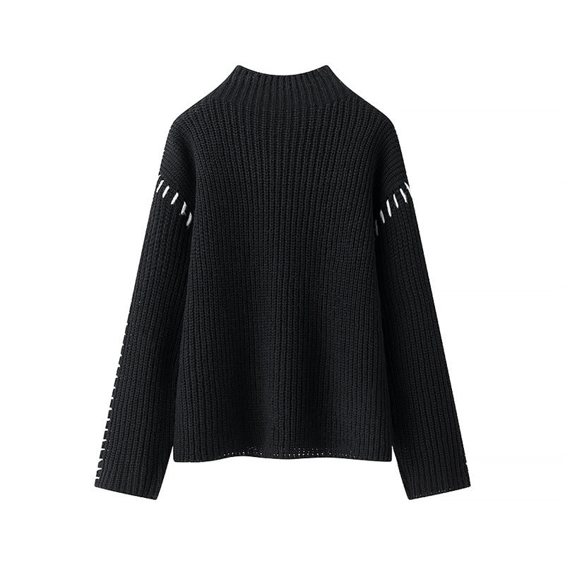 Damen - Strickpullover - Hoher Kragen - Bequem und Stilvoll für den Alltag
