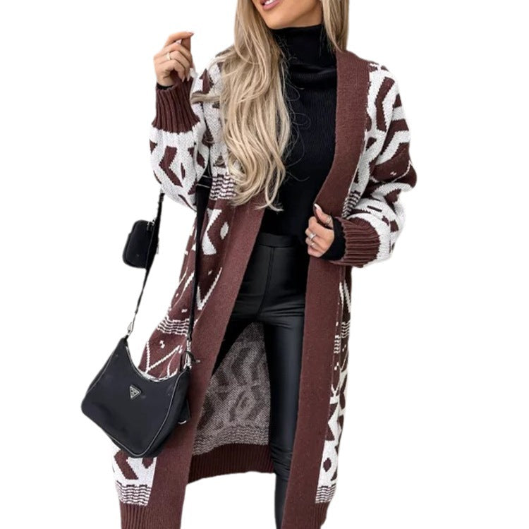 Damen - Strickjacke mit Grobstrickmuster - Wollmischung - Stilvolles Grafikdesign - Perfekt für jeden Anlass